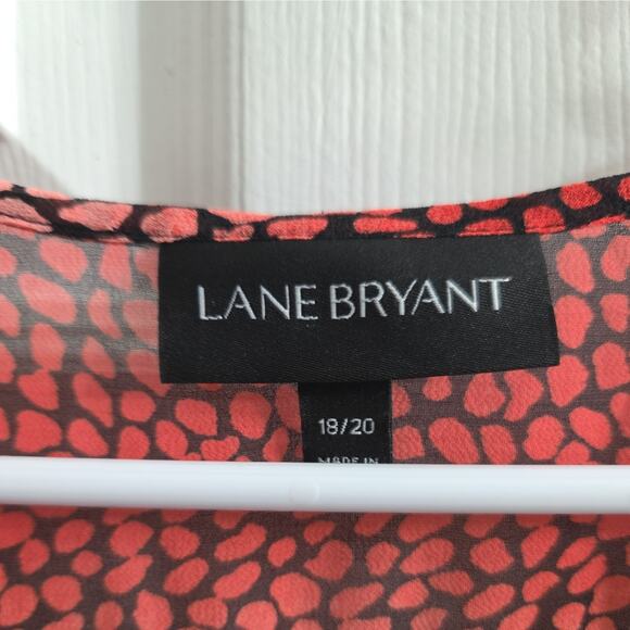 Lane Bryant Red & Black Tie Front Tassel Pullover Sheer Blouse Animal Print18/20 - Picture 3 of 7